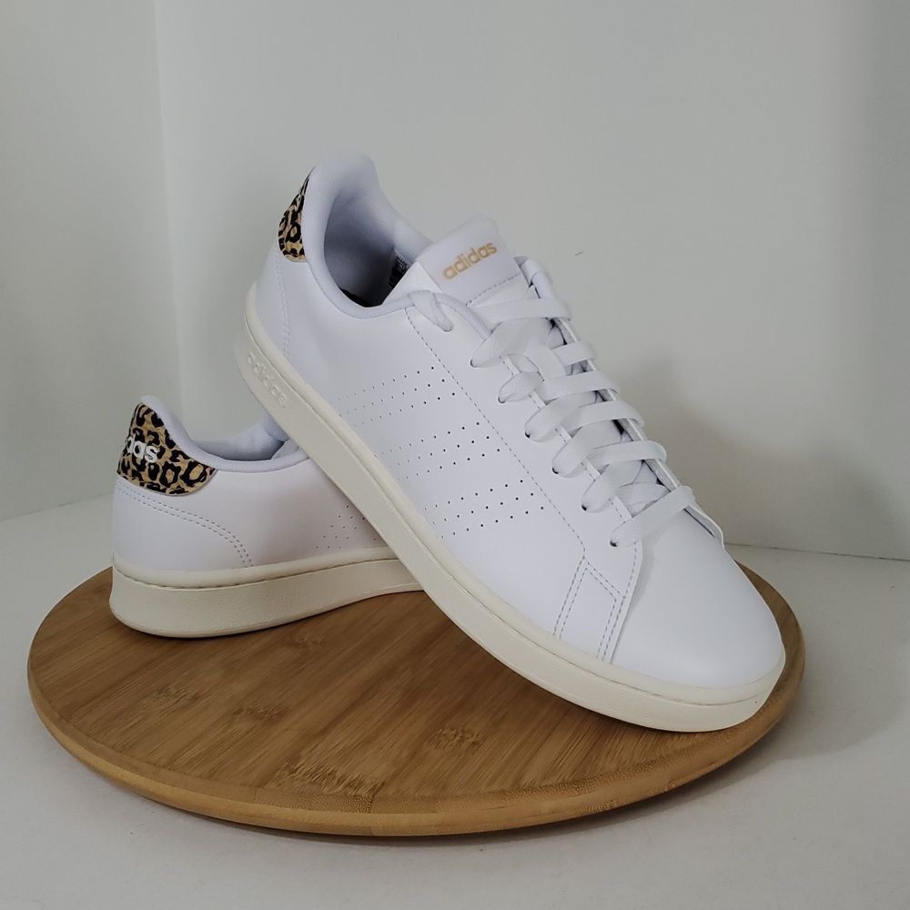 adidas Advantage Cloud White Leopard Print Tennis Sneakers Women's 10.5 NIB